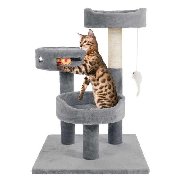 Pet Adobe 3-Tier Cat Tower and Interactive Toy, Gray 482662AFT